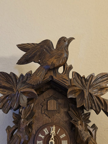 Vintage German Black Forest 8 Day Cuckoo Clock Regula 34-J Carved Birds. Works