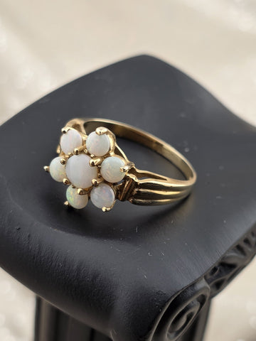 Private: Antique 10K Solid Gold Natural Opal Cluster Ring Floral Estate Size.