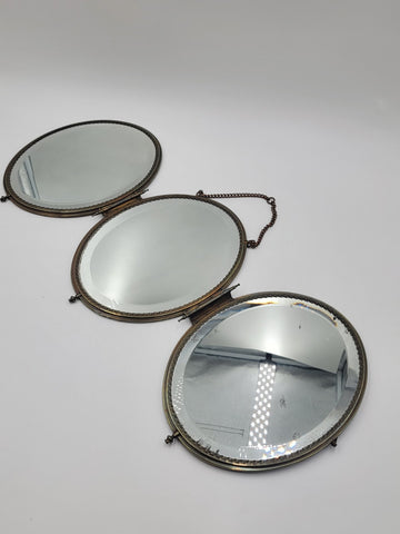 Rare 1800's Victorian Bronze Frame Dancing Couple Triple Hanging Shaving Vanity.