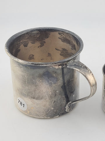 Pair Of Antique 19th C Victorian Sterling Silver Baby Cups 95g Christening Mugs