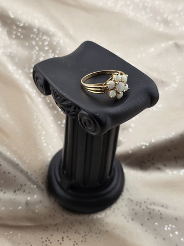 Private: Antique 10K Solid Gold Natural Opal Cluster Ring Floral Estate Size.