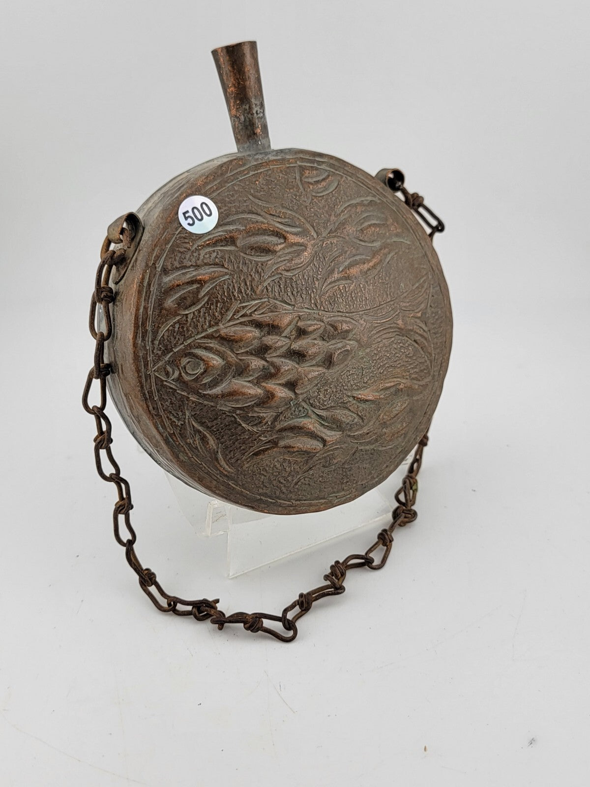 ANTIQUE OTTOMAN/ MOROCCAN ISLAMIC ORIENTAL ORNATE BRASS GUN POWDER FLASK BOTTLE