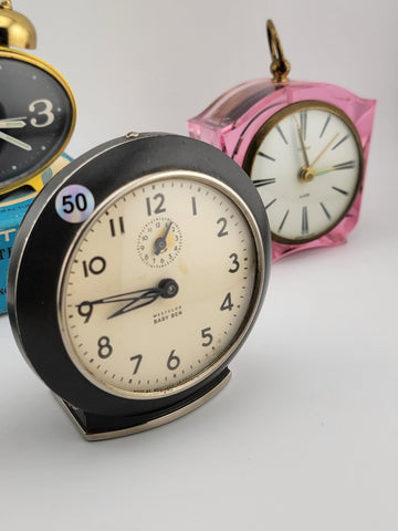 Lot Of 4 Vintage Alarm Clocks. Various Brand. Untested. May Need Repair/ Service