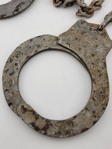 Antique WW2 Era Harvard Lock Company New York Leg Shackles Leg Irons Cuffs
