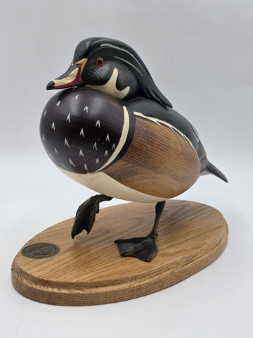 1996-97 Ducks Unlimited Gordan Alcorn Drake wood Duck Decoy Statue. Signed.