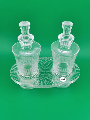Rare Antique Lalique Crystal "Bourgueil" Oil & Vinegar Cruet Set. Excellent Cond