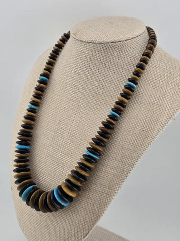 Jay King DTR Black Onyx, Tiger Eye and Turquoise Disc Sterling Necklace.
