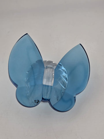 Vintage Waterford Crystal Blue Butterfly Figurine: Ribbed Pedestal Paperweight