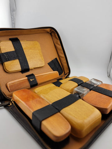 Antique Rumpp Vanity Travel Kit Leather Case w/Mohawk Men's Shaving Grooming ICS