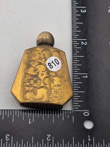Mid Century Miniature French  Perfume Bottle in Gold Tone with Engraved Flowers.