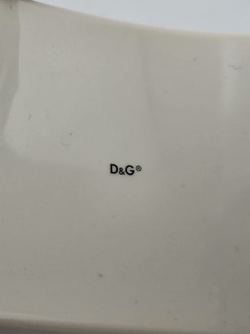 Vintage 2in Thick Dolce & Gabbana Logo Cuff Bangle 81AG White & Silver. 7 Inch