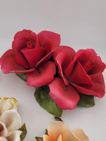 Vintage Various Capodimonte Porcelain Multico Rose Figurines - "Made in Italy".
