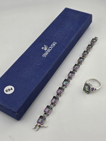 Mystic Topaz Rainbow Tennis Bracelet & Matching Ring. Sterling Silver 925.