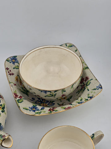 1930's Royal Winton Queen Anne Chintz Tea Set Teapot Cup Saucer Creamer England