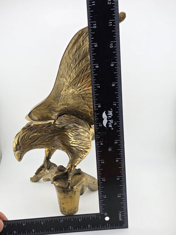 Vintage MCM Large Brass American Bald Eagle Perched on a Branch 14" Wingspan