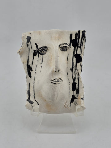 Rare OOAK Abstract Modernist Ceramic Face Brooch Signed Studio Pottery Art