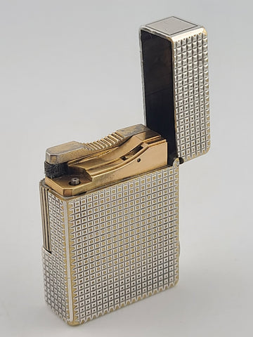 Vintage S.T. Dupont Paris Ligne 1 Diamond Pattern Silver Plated Gas Lighter