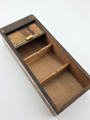 Vintage Japan Traditional Sliding Lid Box Rolltop Trinket Rectangular Wooden Box