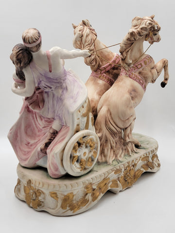Rare HUGE Antique Ben Hur Porcelain Statue Italy Roman Chariot Racing Horses
