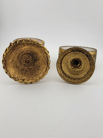 Set Of 2 Antique Ornate pair Gold Ormolu Filigree Perfume Bottle Cherubs bottles