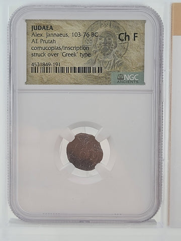 Ancient Judaea Alexander Jannaeus AE Prutah 103–76 BC Double Strike NGC
