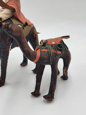 Rare Set Of 3 Antique Handmade Leather Camels W Saddles Nativity. Circa 1910.