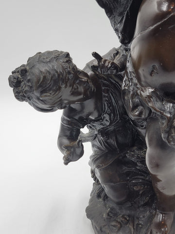 Rare Antique C 1910 Auguste Moreau "Torch Boy" Heavy Bronze Sculpture. 16 Inch