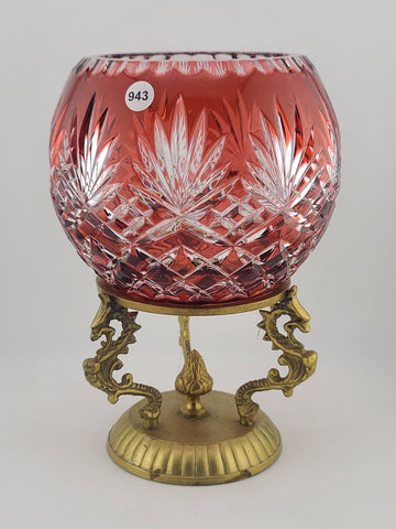 Rare AJKA ODESSA CAROLINE Red cased cut to clear Hungarian crystal rose bowl