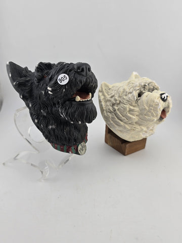 Set Of 2 Collectible Black &White scottie chalkware bossons dogs  England 1960s