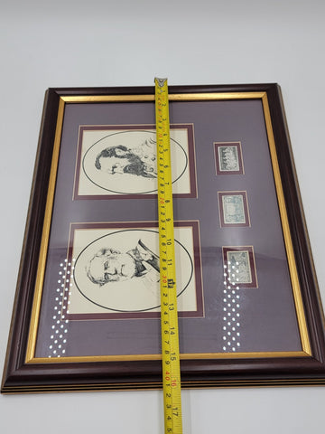 Framed Lee and Jackson Portraits with 1937 Lee/Jackson 4cent Stamp - 13" x 16"