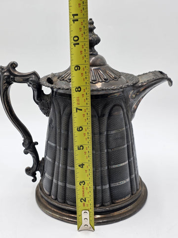Antique 19th C Meriden Water Pitcher Decanter Bold Ornate Silver Plate Lrg Heavy