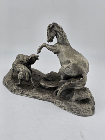 Polland Franklin Mint Pewter Horse Mare Wolves Coyotes Wildlife Animals Figurine