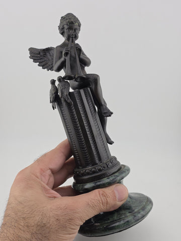 Vtg Mathurin Moreau BRONZE CUPID with LOVE Birds Marble Base Statue Sculpture