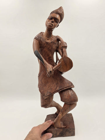 Rare Vintage African Yoruba Style Hand Carved Wood Drummer Figure 22" Tribal Art