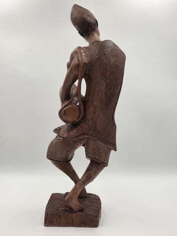 Rare Vintage African Yoruba Style Hand Carved Wood Drummer Figure 22" Tribal Art