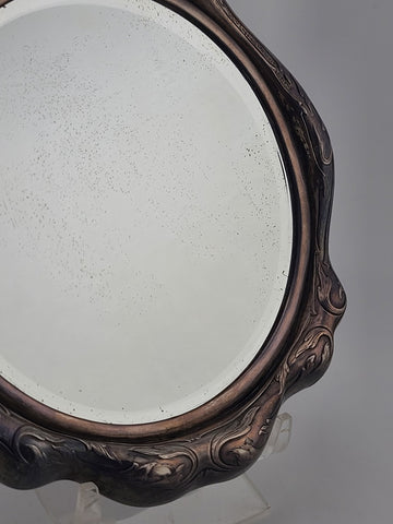 Rare Antique 1904 Art Nouveau Sterling Silver Heavy Hand Mirror German Repousse.