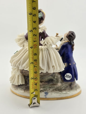 Vintage Sitzendorf Germany Lace Porcelain Courtship Scene Figurine Crown Mark.
