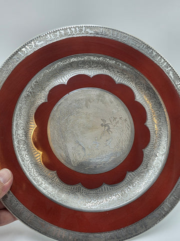 Set of 3 Antique Czech Silver Inlaid Red Enamel Fairy Plates c.1910 Art Nouveau