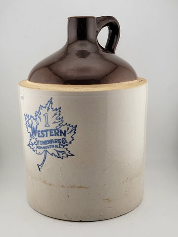 Antique Western Stoneware Co. Monmouth Il One Gallon Brown Whiskey Jug 11" Tall