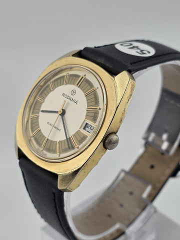 Vintage Rodania Electronic Swiss Made Gold Plated Date Men's Watch Running 34mm