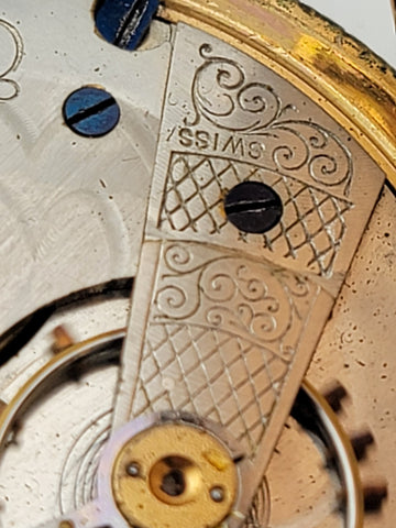 The Plan Gold Plated Swiss Pocket Watch by David Perret c.1890. W Glass Dome.