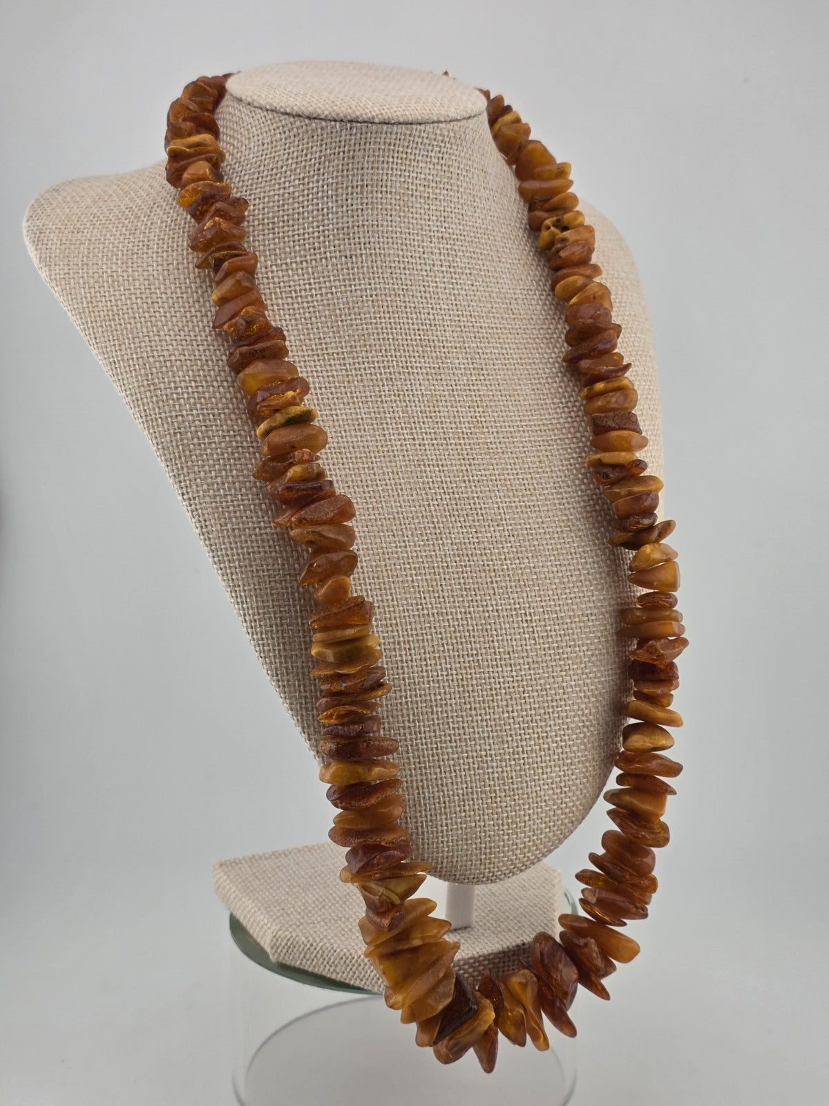 Vintage Genuine Baltic Cognac Amber Chunky Bead Necklace Long 26" Graduated.