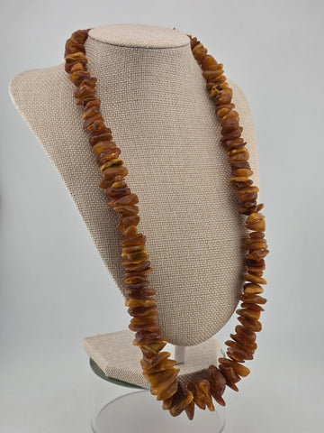 Vintage Genuine Baltic Cognac Amber Chunky Bead Necklace Long 26" Graduated.