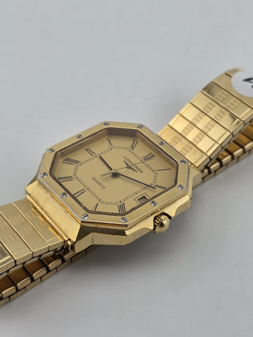 Vintage Longines 4898 Quartz Gold Plated Octagonal Watch Roman Dial Date Working
