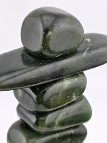 Vintage Mid Century Inuit Inuksuk Natural Nephrite Green Jade Man Sculpture.
