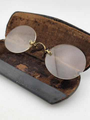Early Pince Nez Pinch Nose Shell Frame Lens Spectacles w/Case No Frame