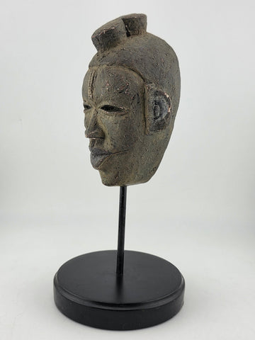 Vintage African Lwena Style Mask Angola Carved Wood Sculpture Tribal Art Stand