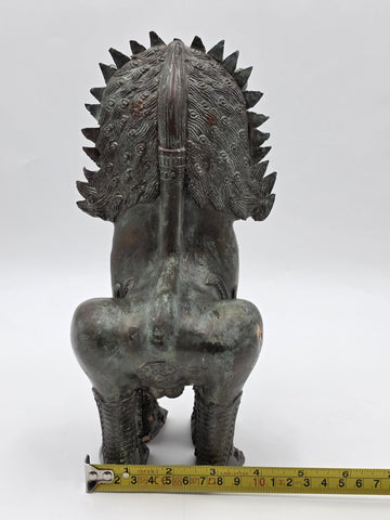 Rare Antique Thai Burmese Bronze Singha Temple Guardian Lion Statue 11" Tall.