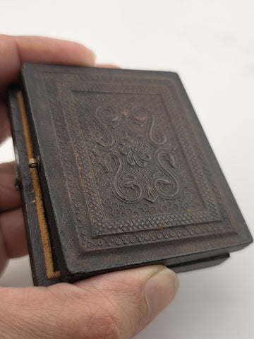 Pair Of Antique Ambrotype Portrait Lot Civil War Era Victorian Cases Gold Mat