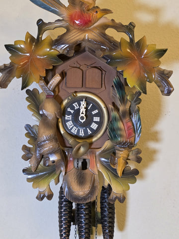 Vtg German Regula Black Forest Hunter Musical Cuckoo Clock 3 Weight Carved. Read
